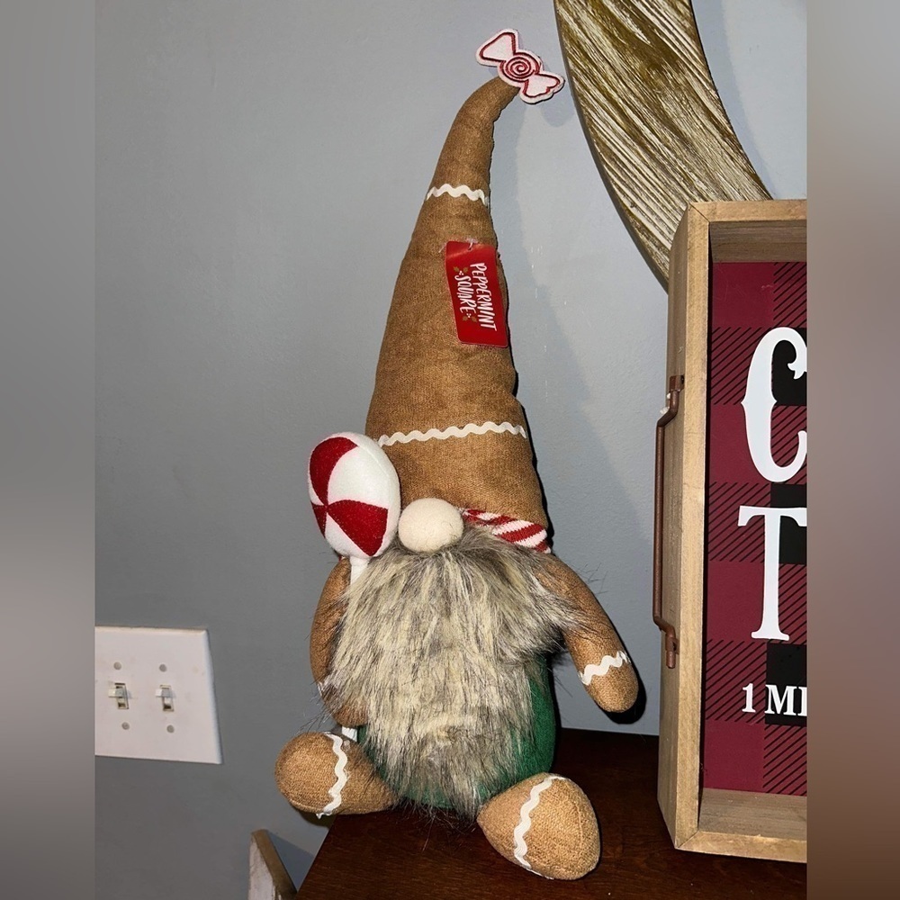 NWT PEPPERMINT SQUARE GINGERBREAD MAN GNOME WITH PEPPERMINT DETAIL